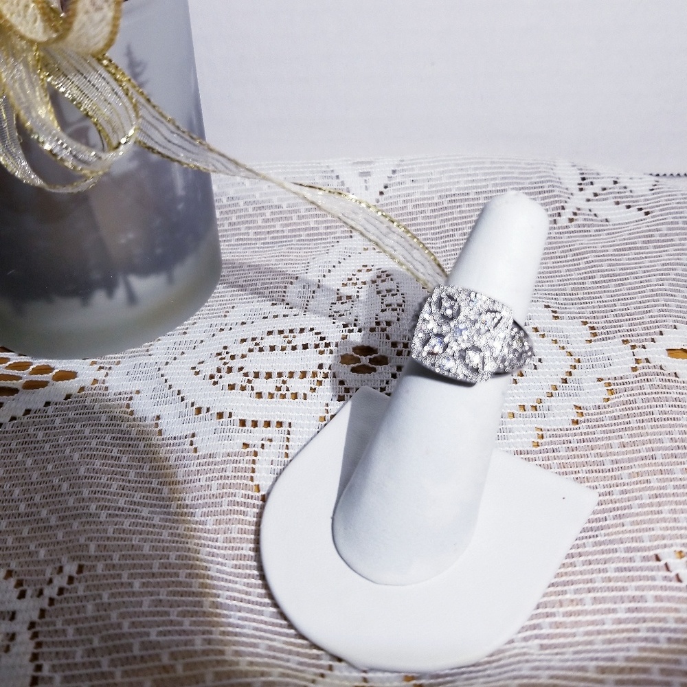 Silver White sapphire deco art ring unique